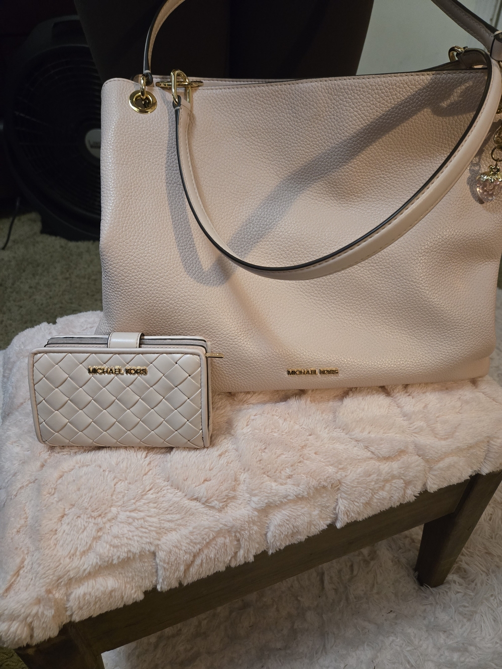 Michael Kors Blush Pink Pebbled Leather Tote with Matching Quilted Wallet